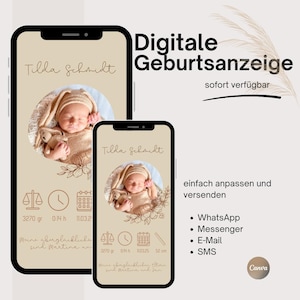 Anúncio de nascimento digital | Anúncio nascimento neutro | Boêmio | Modelo de cartão de nascimento Canva, cartão eletrônico anunciando nascimento WhatsApp