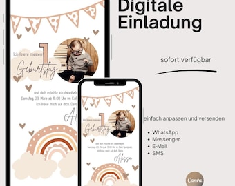 Digital invitation birthday, digital personalized invitation cards for children's birthdays with photo, eCard invitation, WhatsApp