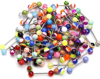 30 X Tongue Bars Surgical Steel Barbell Rings Mixed Ball Bar Piercing Jewellery