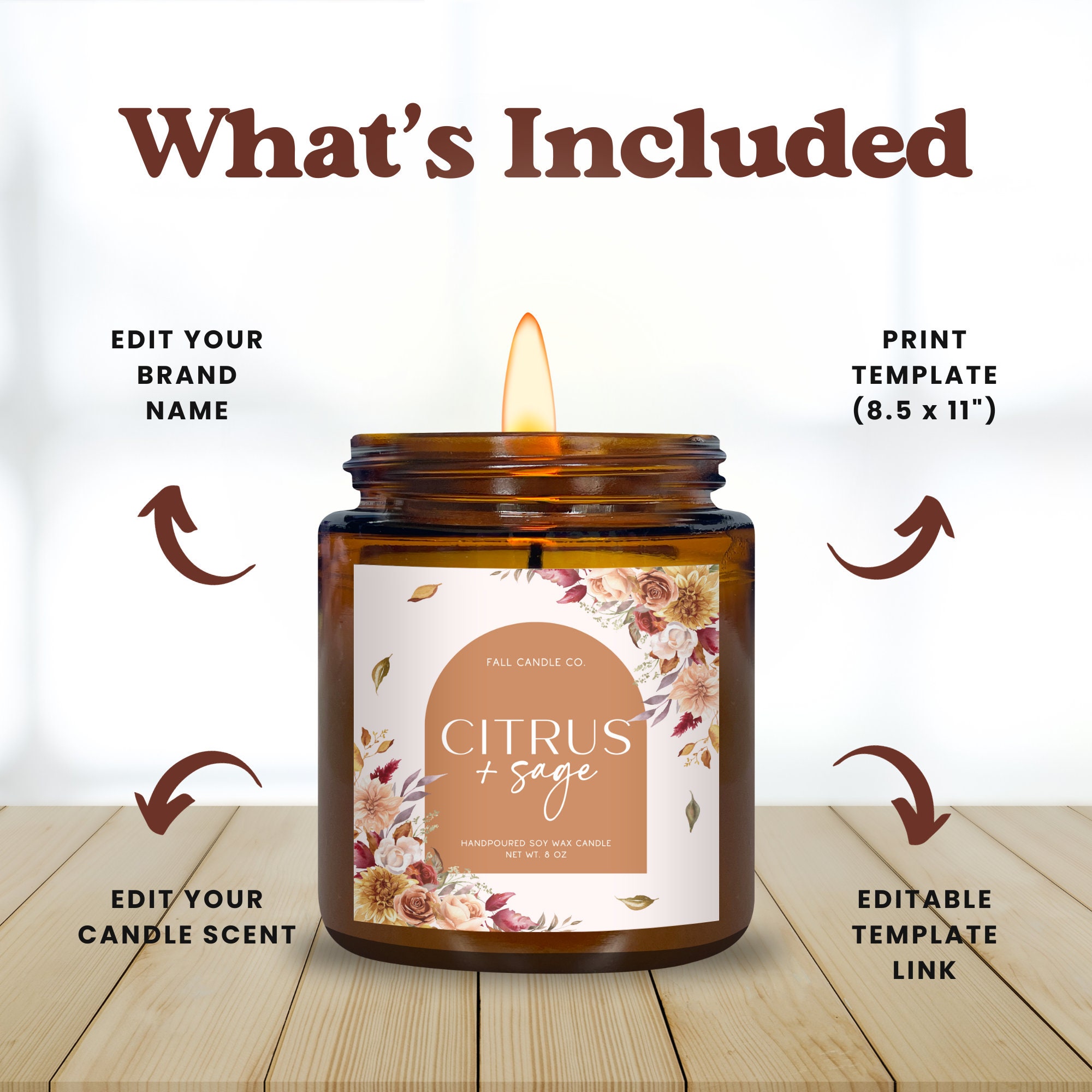 Fall Custom Candle Label Sticker Template, Personalized Fall Candle