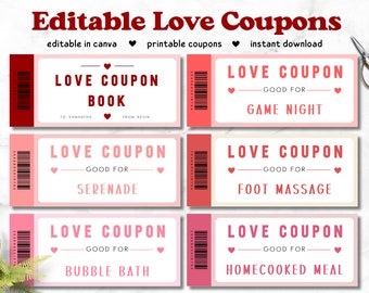 Editable Love Coupon Book Printable for Valentine Day, Custom Coupon Book for Couples, Date Night Ideas, Romantic Coupons