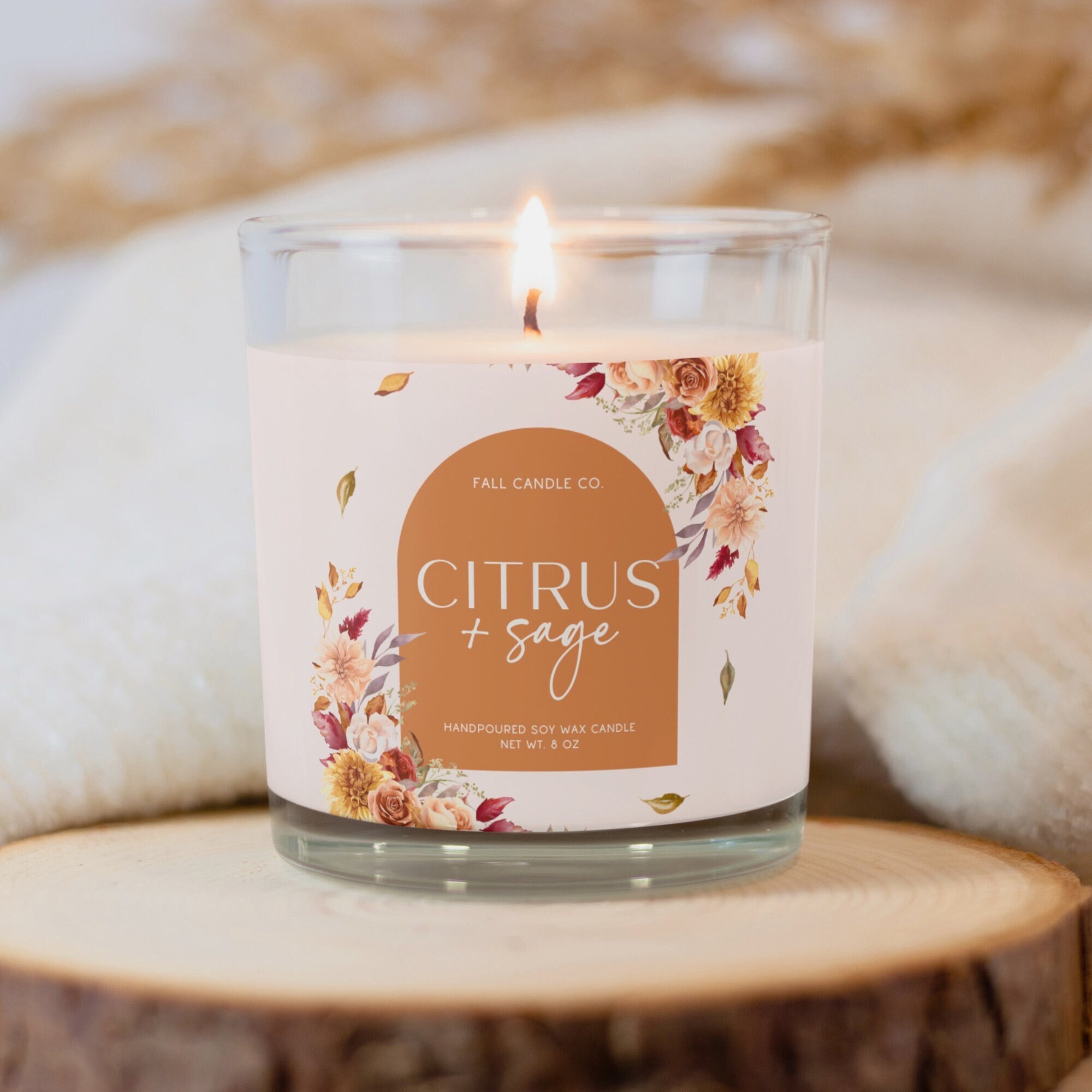 Fall Custom Candle Label Sticker Template, Personalized Fall Candle