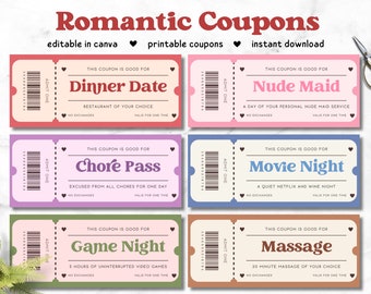 EDITABLE Valentine's Day Love Coupons Gift Voucher Fully - Etsy