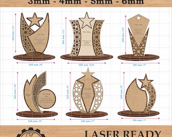 6 Different Designs Award Trophy Laser Cut Files Pack,  Award Trophy SVG Files,Laser Cut Files, svg files for Cricut