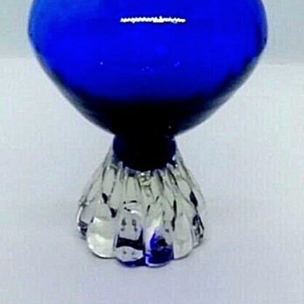 1950s Murano Cobalt Blue Glass Bud Vase Clear Base