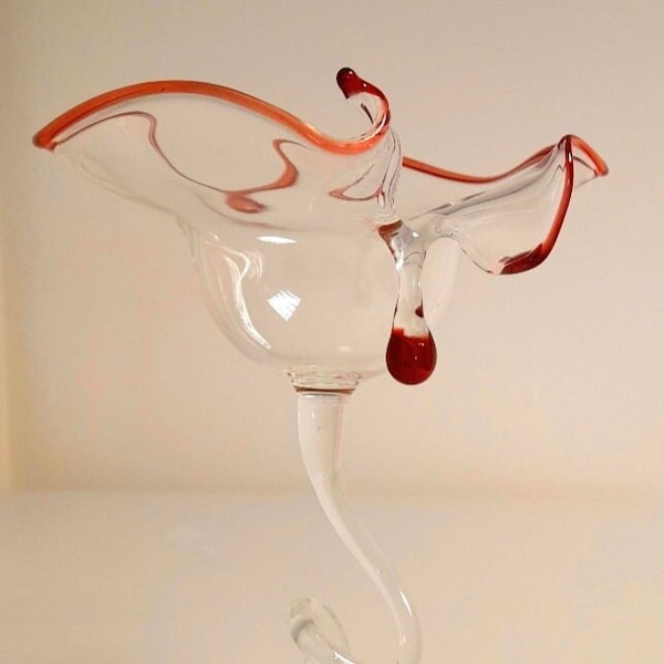 1960s Murano glass cristallo and red blown glass candle holder beautiful flower ornament
