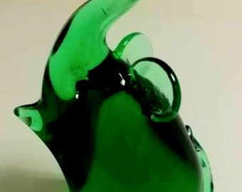 1960s Murano Art Glass Emerald Green Elephant Figurine Ornament Paperweight