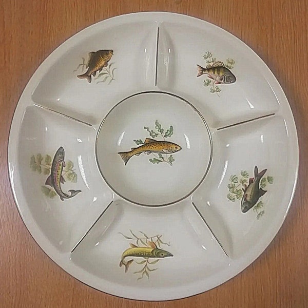 1960s Figgjo Flint Norway Hors d'Oeuvres Sectional Serving Dish, serving platter, canape tray, bon bon nut nibbles dish