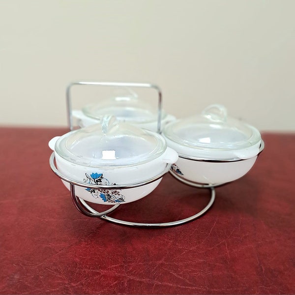 Ancien bol de service mélangeur Pyrex 3 tasses verre côtelé bleu cobalt