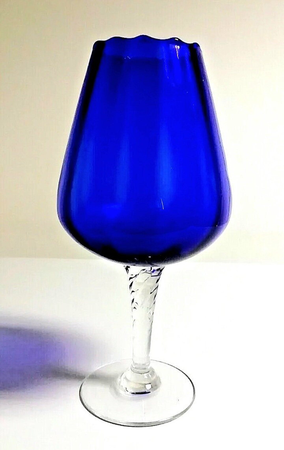 1960s Empoli Cobalt Blue Oversize Brandy Glass Posey Vase Pedestal Vase