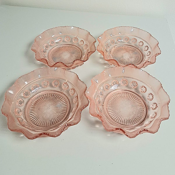 1920s Art deco George Davidson & Co Rose Pink Glass dessert bowls ice-cream bowls sorbet bowls Sundae Dishes Blackberry Prunt 269 (set of 4)