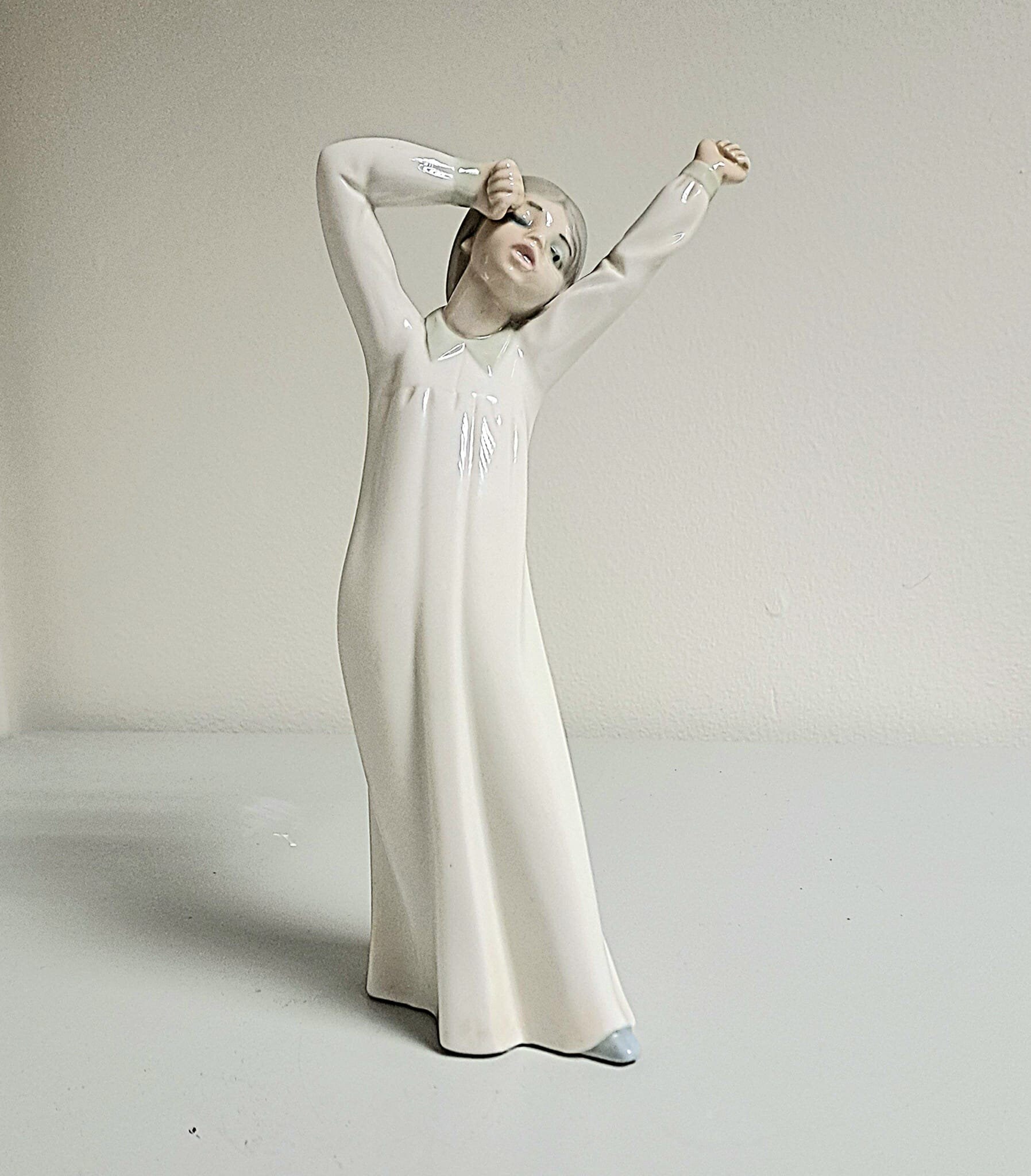 1970s Lladro Zaphir Porcelain Stretching Girl Figurine by Jose