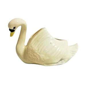 1970s Studio Pottery Swan Planter Vase: Hand-Painted Ceramic Decor