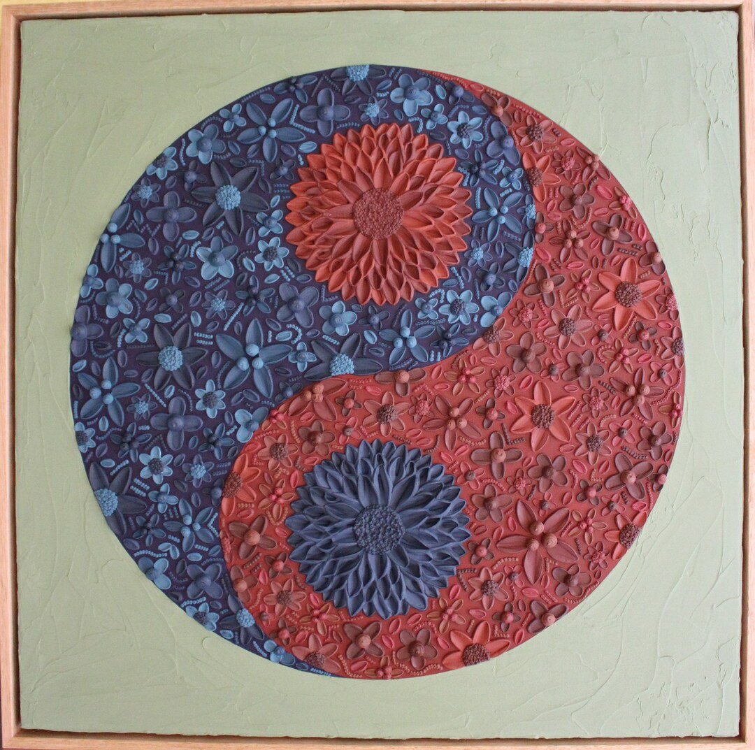 Medium Yin and Yang Navy and Maroon Textured Floral Artwork - Etsy