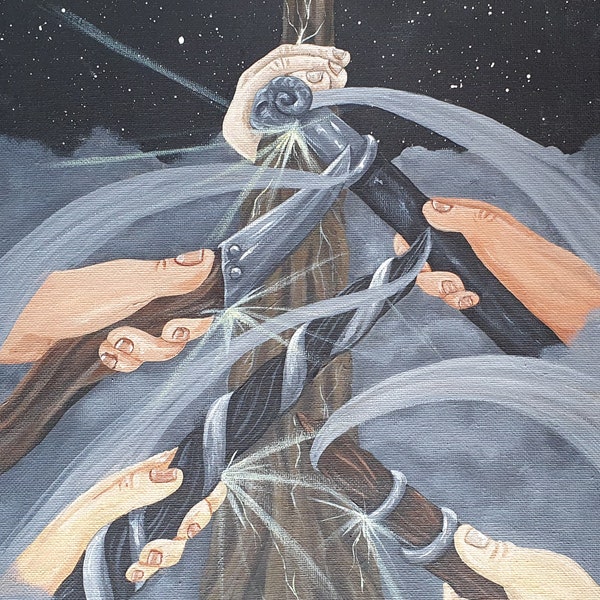Five of Staves, original acrylic painting on canvas - Tarot Card artwork
