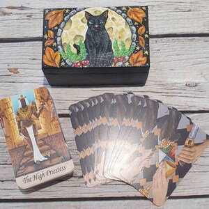 Hand Painted Tarot Card Box, Tarot storage, Altar items &quot;Black Cat&quot;
