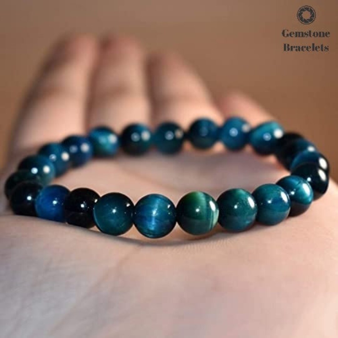 Blue Tiger Eye Bracelet,healing Bracelet,8mm Tiger Eye Bead,good Luck ...
