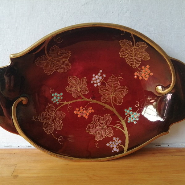 Carlton Ware Rouge Royale Lustre Design and Gilding Burgundy Red Oval Dish