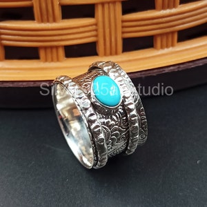 Spinner Türkis Ring, 925 Sterling Silber Ring, Spinning Ring, blauer Stein Ring, Fidget Meditation Ring, breites Daumen Ring Geschenk für sie