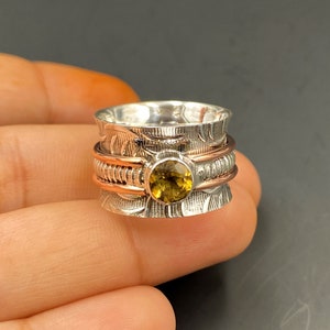 Citrine Spinner Ring, 925 Sterling Silver Ring, Handmade Ring, Boho Statement Ring, Silver Jewelry, Mother&#39;s Day Gift, Women Meditation Ring