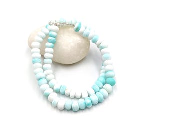Sky Blue Opal Rondelle Beads Necklace • 7–9 mm Candy Opal • Handmade Gemstone Choker • AAA Quality • Healing Crystal Jewelry • Gift For Her