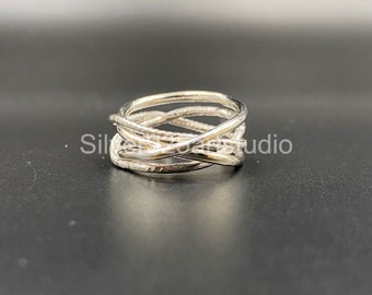 Unique Multi Strands 925 Sterling Silver Ring, Stacking wires ring, Modern design Ring, Trending Ring, cutout band thumb ring, Unique Ring