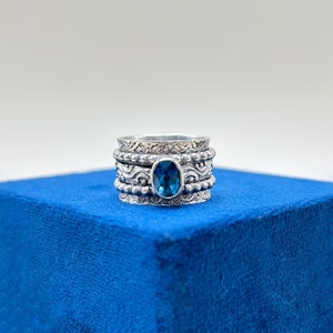Blue Topaz Boho Handmade Silver Ring For Mother’s Day Gifts For Her Birthday Gift For Wife, 925 Sterling Silver Meditation and Anxiety Ring.