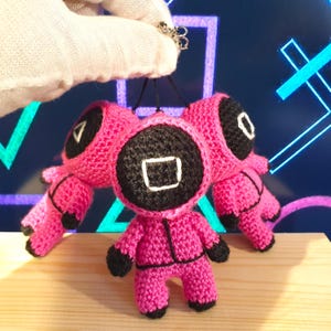 Squid Game-style keychain, cotton, 3.5 in (9 cm), handmade.