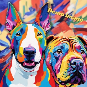 DIGITAL ART - Sharpei and Bull Terrier - 3 versions - set of colorful animals - Gaudi & A. Warhol style - gift - AI - Instant download