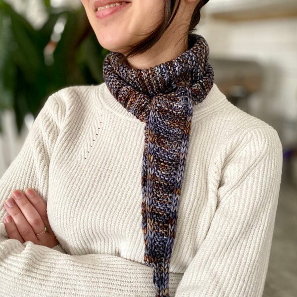 Hand-Knit Cashmere / Merino Wool Blend Sophie Scarf with a Fusion of Blue, Cream, and Golden Brown Hues–Stylish Midi Scarf, Neck Warmer