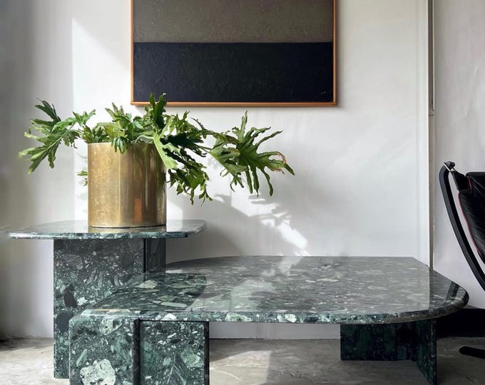 Green Terrazzo Side Table / Sculptural Stone Accent Table / Modern Minimalist Furniture