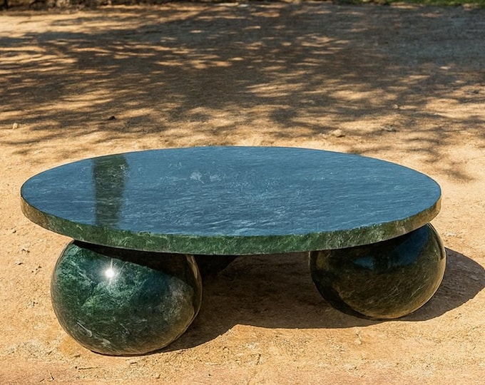 Handcrafted Green Marble Coffee Table: Modern Round Stone Furniture