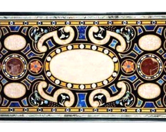 Rectangular Marble Pietra Dura Table Top, Handmade Stone Inlay Furniture