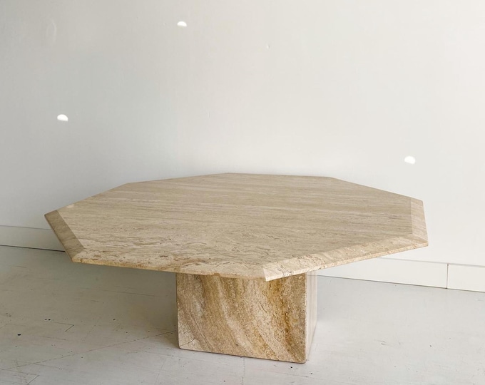Handmade Octagonal Travertine Coffee Table – Sculptural Modern Natural Stone Centerpiece