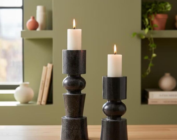 Black Marble Candle Holders Set, Contemporary Luxury Home Decor