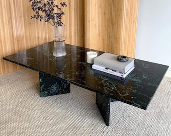 Vintage Carlo Scarpa-Inspired Green Marble Dining Table – Handmade Italian Modernist Stone Furniture