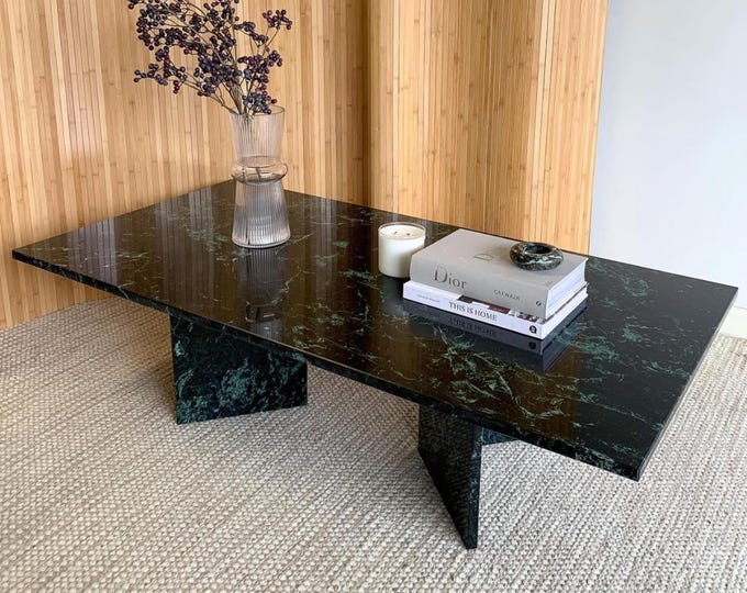 Vintage Carlo Scarpa-Inspired Green Marble Dining Table – Handmade Italian Modernist Stone Furniture