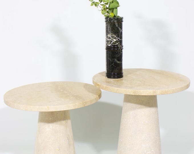 Handmade Travertine Side Tables (Set of 2) – Modern Minimalist Marble Accent Tables