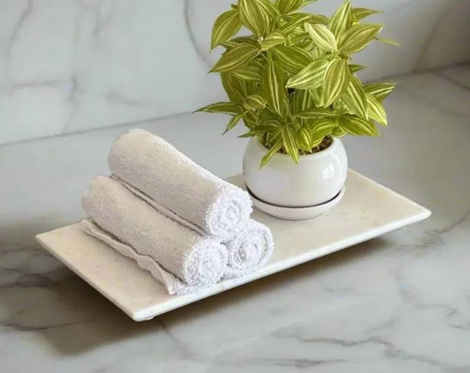 White Marble Rectangular Tray | Handmade Marble Decor