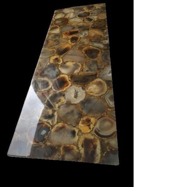 Brown Agate Table Top, Semi-Precious Gemstone Countertop, Handmade Agate Mosaic Surface
