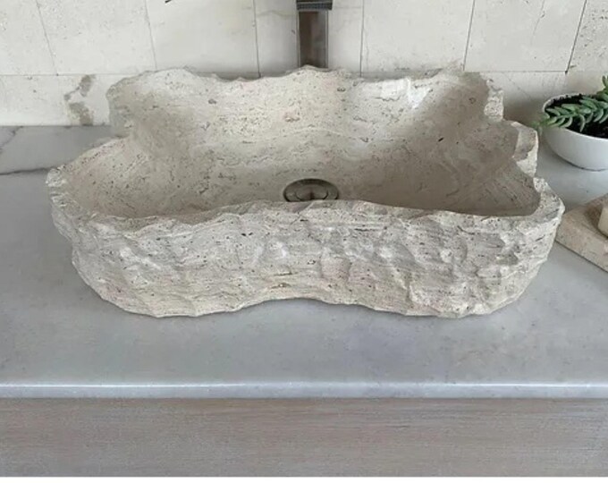 Natural Stone Handcrafted Rustic Style Bathroom Washbasin Sink