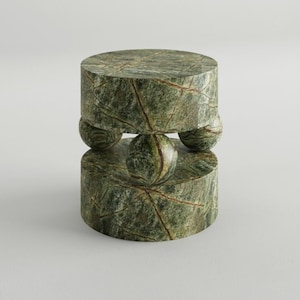Handmade Green Marble Side Table: Sculptural Sphere Design