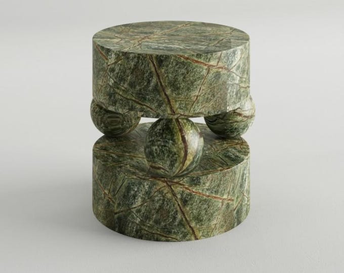 Handmade Green Marble Side Table: Sculptural Sphere Design