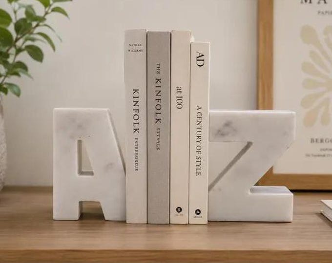 Modern Marble Letter Bookends – Decorative Alphabet A & Z Book Ends