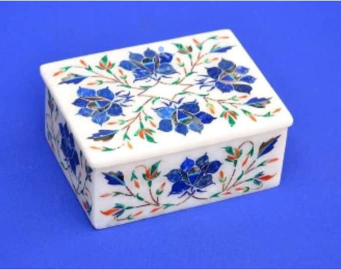 Marble Jewelry Box Semi Precious Stones Handmade Home Decor Gift