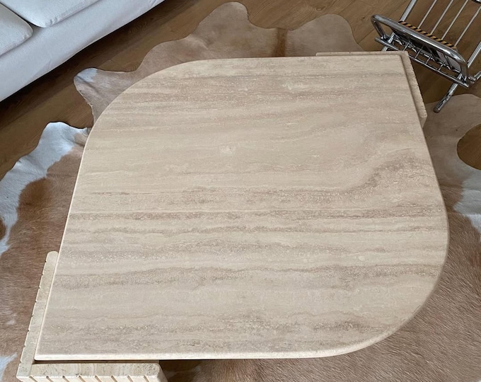 Luxury Eye-Shaped Travertine Coffee Table – Unique Natural Stone Center Table for Modern Living Room
