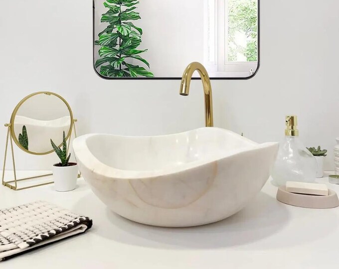 Modern Marble Vessel Sink, Sculptural Bathroom Basin