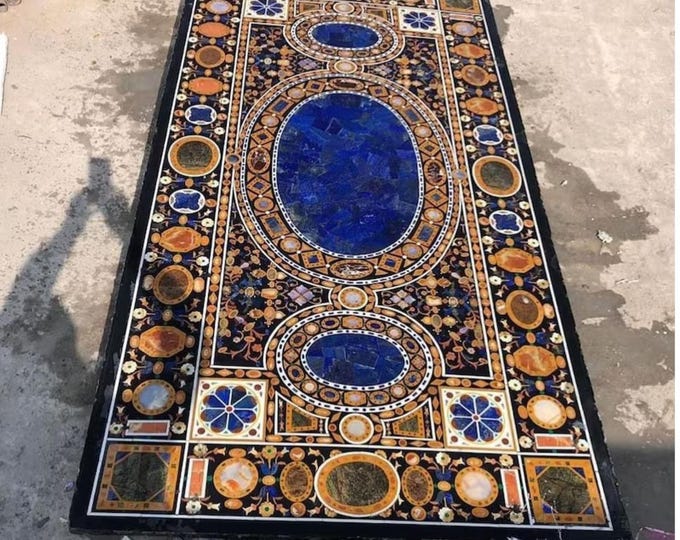 Pietra Dura Art Table Top: Inlaid Gemstone Dining Table