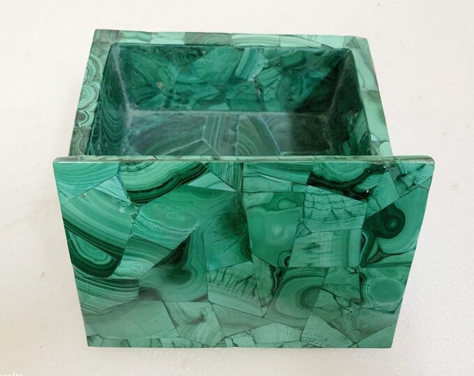 Malachite Jewelry Box • Green Marble Stone Trinket Box • Luxury Handcrafted Keepsake Organizer