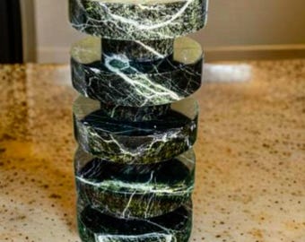 Handcrafted Marble Side Table: Cherry Red, White Carrara, Nero Marquina